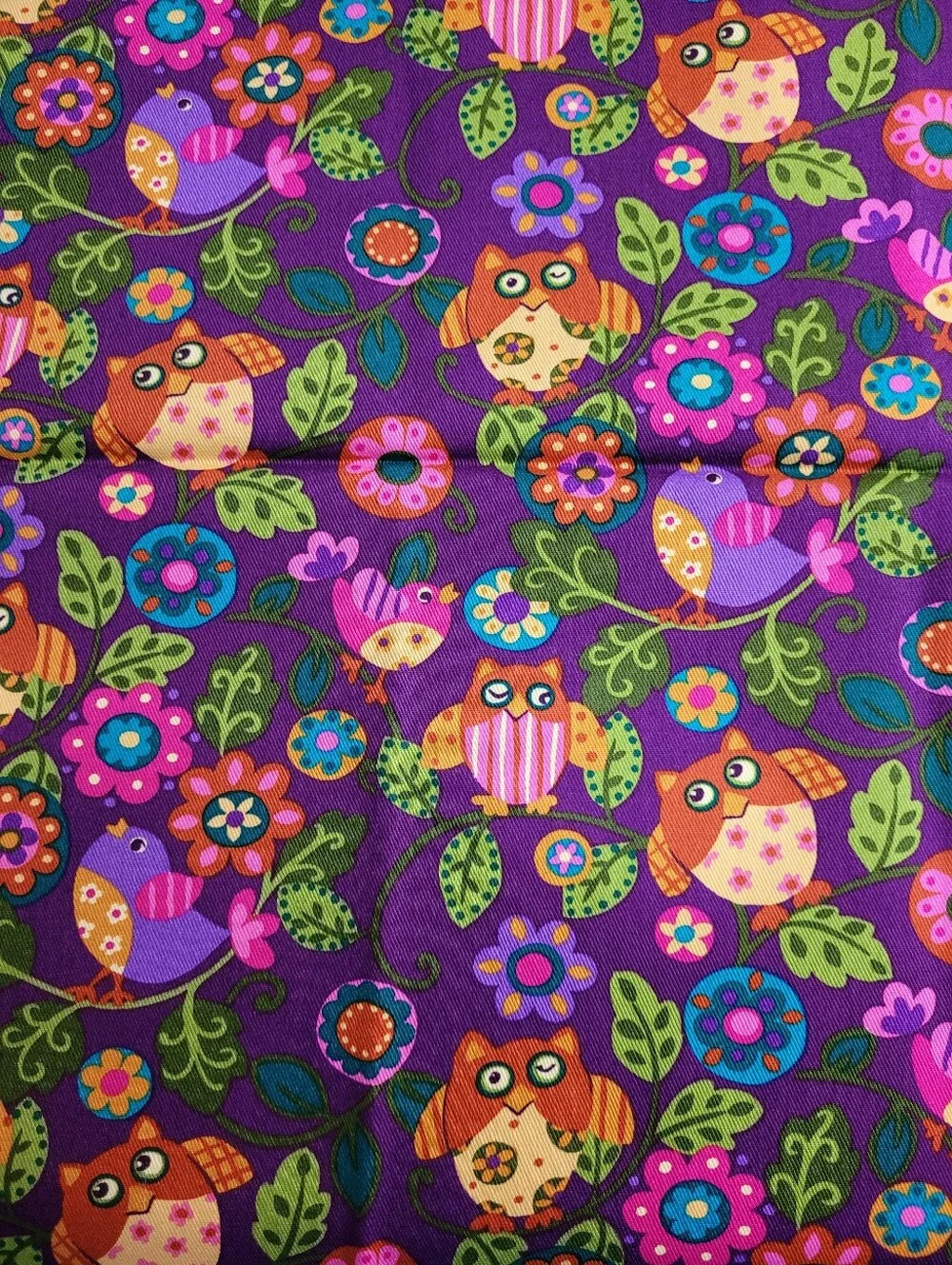 Purple Owl Bird Floral Sewing Fabric Unbranded 2+ Yard (1502)